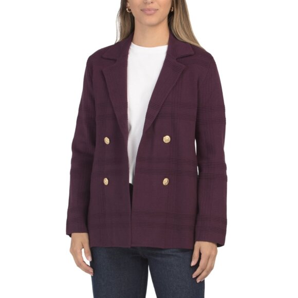 ANNE KLEIN Deep Plum Long Sleeve Double Breasted Jacket - Picture 1 of 2